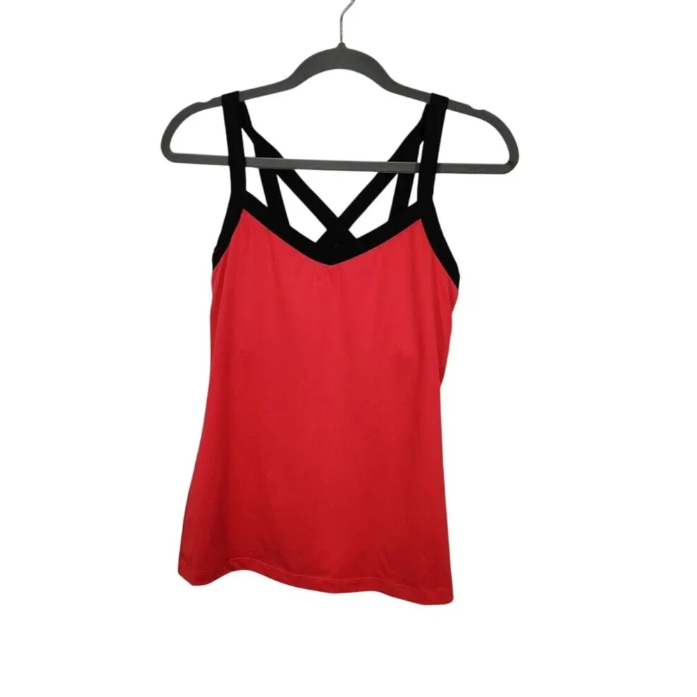 Asics Red and Black Criss Cross Strappy Athletic Tank Top Activewear - Medium - Picture 1 of 6